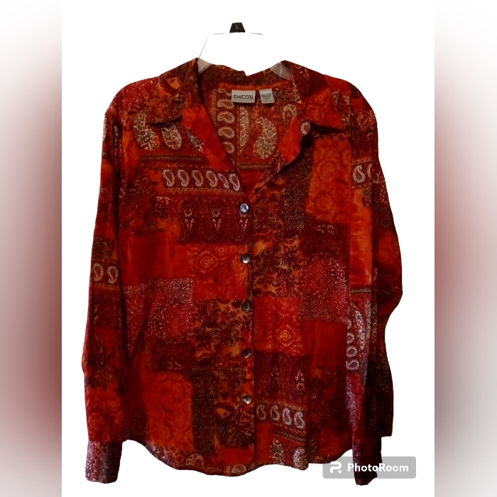 Chicos Paisley Patchwork Button Up Shirt - Size Large